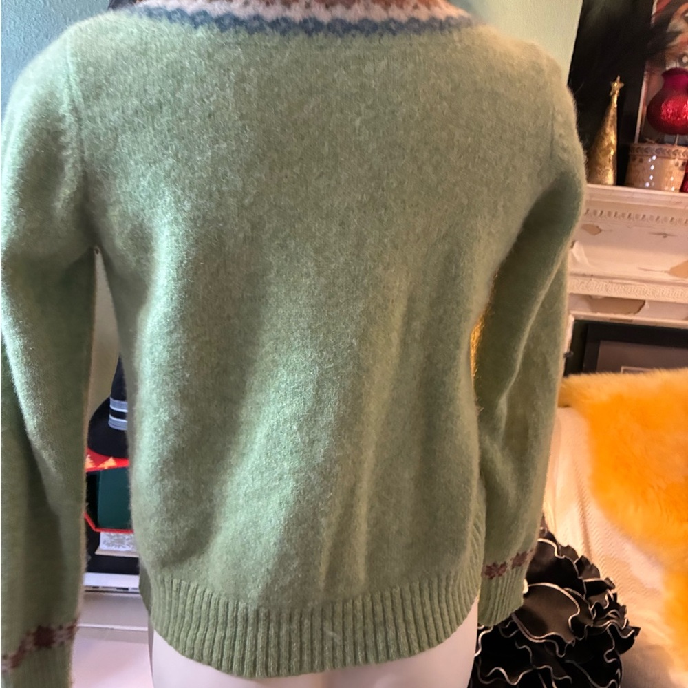 LL Bean Meadow Green Fair Isle Cardigan -Sweaters- SZ Med. Mint! R $175+ - Picture 5 of 12